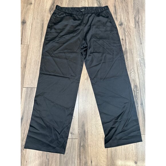 Eileen Fisher L/G Black Shiny Satin Elastic Waist Wide Leg Pants Recycled Polyes - Picture 1 of 8